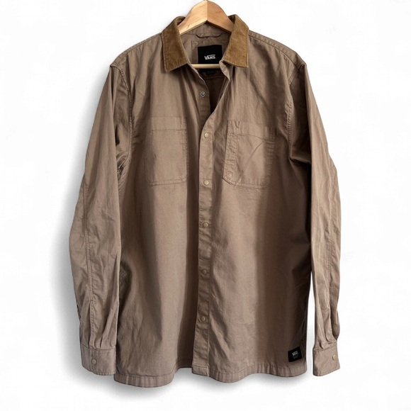 Vans Men's Tan Shirt snaps Jacket with Brown corduroy Collar - Picture 1 of 3